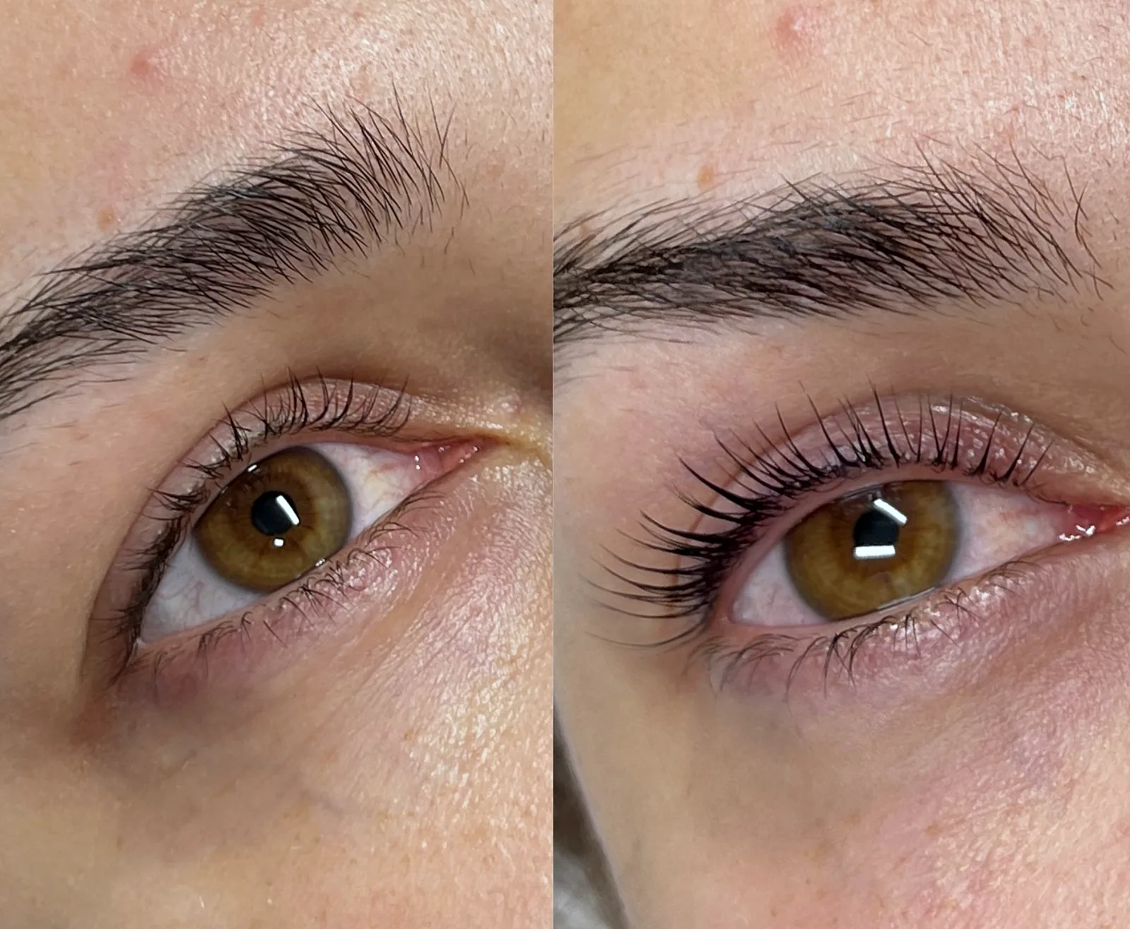 Wimpern vorher und nachher nebeneinander